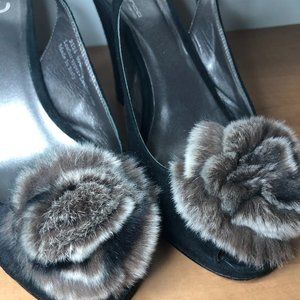 Grigiarancio Sling Backs with mink puffs